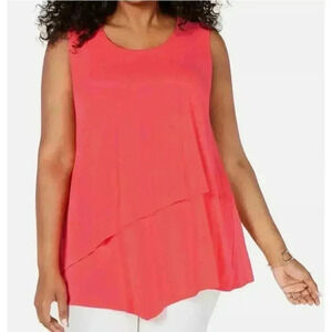 Alfani, Pop Art Coral Branch Pink Asymmetrical Overlay Stretch Tank Top, XS